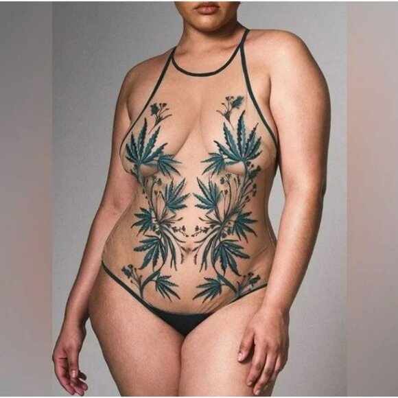 Thistle And Spire Brooklyn Haze Thong Bodysuit Emerald/Butterscotch XSmall NWT - Picture 1 of 5